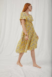 HY2896 Yellow Womens Floral Lace Up Surplice Dress Front 2