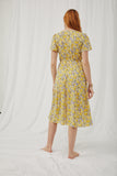 HY2896 Yellow Womens Floral Lace Up Surplice Dress Side