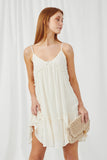 HY2900 Ivory Womens Ruffle Tiered Swiss Dot Sleeveless Dress Front