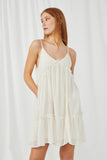 HY2900 Ivory Womens Ruffle Tiered Swiss Dot Sleeveless Dress Pose