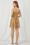 HY2901 Yellow Womens Ruffled V Neck Sleeveless Floral Dress Back