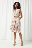 HY2904 OFF WHITE Womens Paisley Print Ruffle Neck Sleeveless Dress Full Body