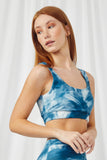 HY2914 BLUE Womens Tie Dye Print Active Sports Bra Close Up