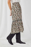 HY2918 GREEN Womens Floral Pleated Ruffled Skirt Side