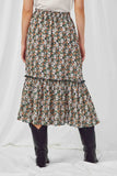 HY2918 GREEN Womens Floral Pleated Ruffled Skirt Back