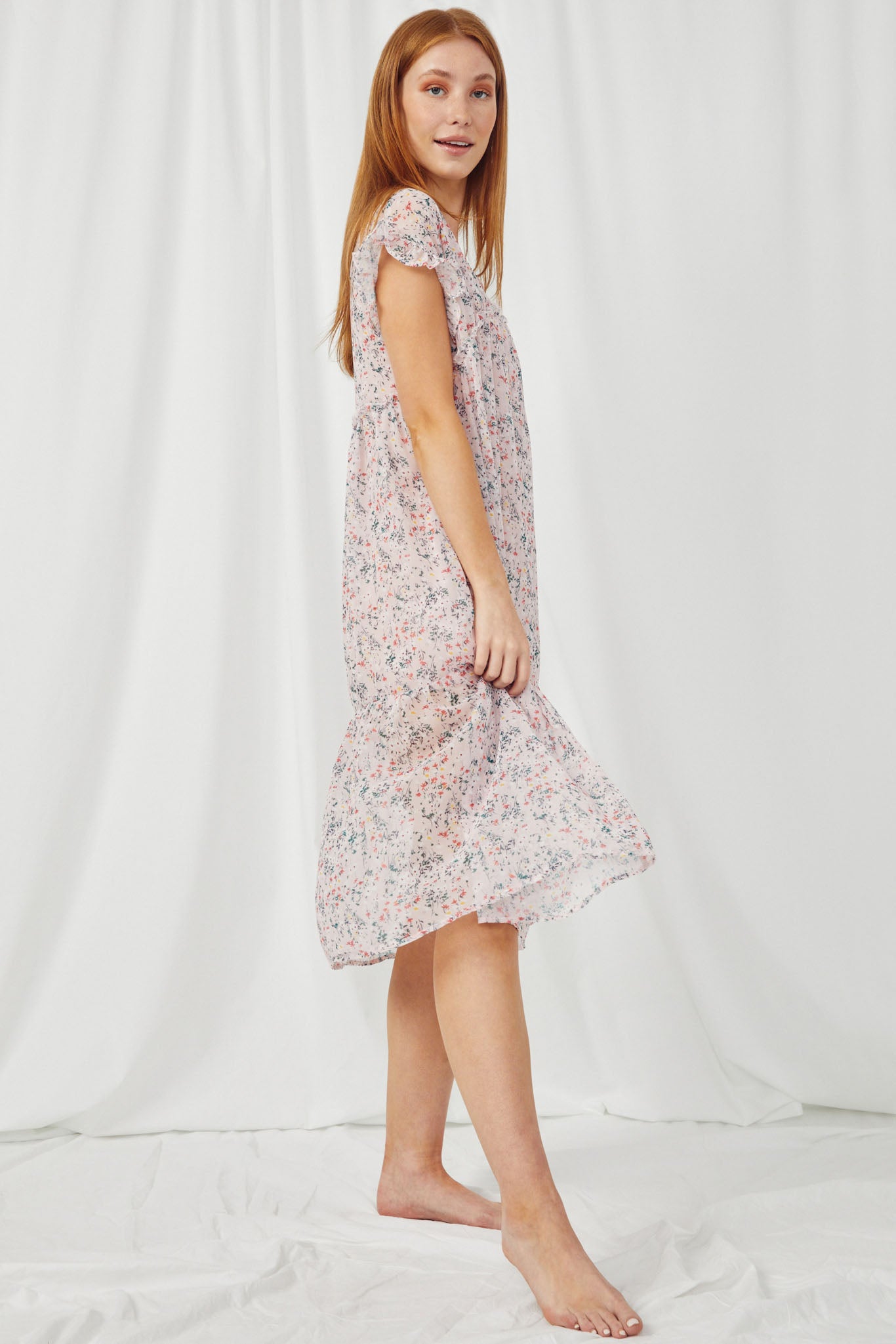 h&m patterned chiffon dress H&M Pink Beige Floral Peony Print Maxi Long Floaty Chiffon Dress Size L 16 18 20