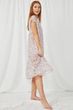 HY2923 Pink Womens V Neck Floral Printed Chiffon Dress Side