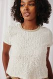 HY2962 Ivory Womens Textured Contrast Band Tee Front