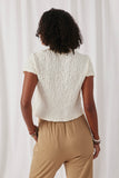HY2962 Ivory Womens Textured Contrast Band Tee Back