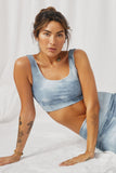 HY2971 Grey Womens Tie Dye Print Active Sports Bra Pose