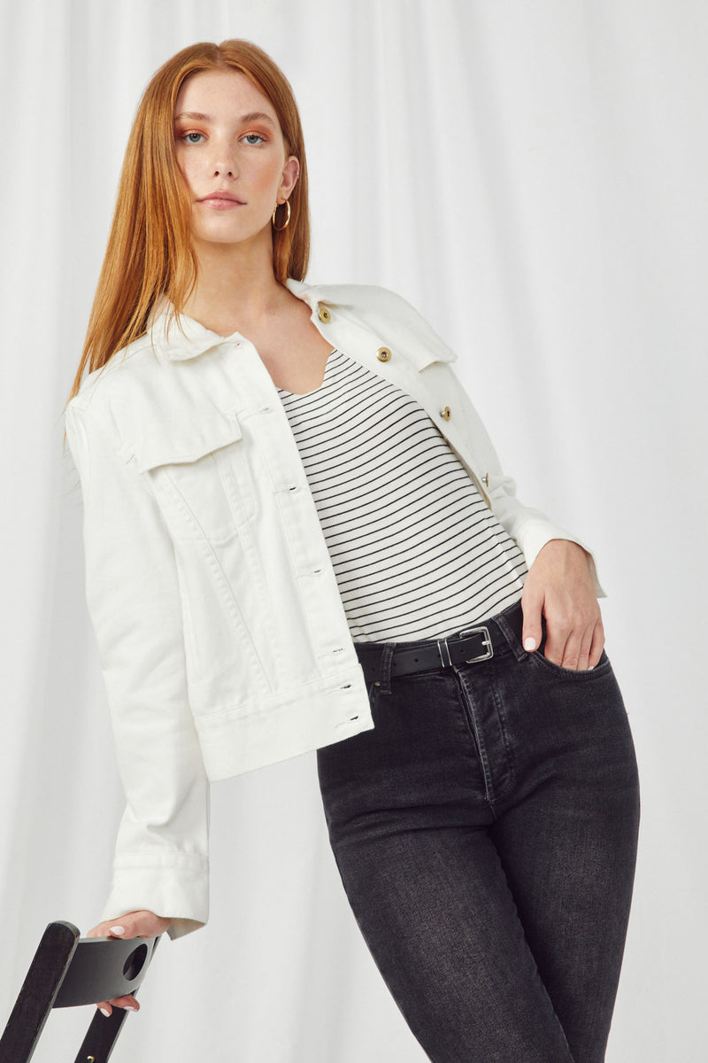 HY5014 WHITE BLACK Womens Sweetheart Stripe Rib Knitted Bodysuit Pose