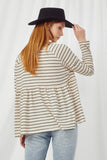 HY5054 OATMEAL Womens Striped Long Sleeve Babydoll Raglan Knit Top Side