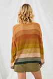 HY5070 BURGUNDY Womens Gradient Mixed Stripe Sweater Knit Pullover Back