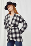 HY5075 CREAM Womens Brushed Plaid Shawl Collar Open Jacket Side