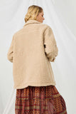 HY5084 CREAM Womens Collared Button Down Sherpa Jacket Back