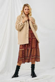 HY5084 CREAM Womens Collared Button Down Sherpa Jacket Full Body