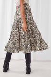 HY5127 BLACK Womens Botanical Print Elastic Waist Tiered Skirt Back