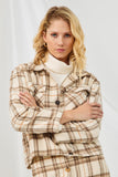 HY5249 BEIGE Womens Brushed Plaid Wide Sleeve Patch Pocket Shacket Detail