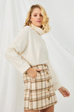 HY5250 BEIGE Womens Brushed Plaid Button Up Skirt Front
