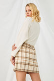 HY5250 BEIGE Womens Brushed Plaid Button Up Skirt Side