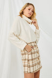 HY5250 BEIGE Womens Brushed Plaid Button Up Skirt Back
