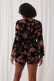 HY5298 Black Womens Floral Velvet Burnout Long Sleeve Romper Back