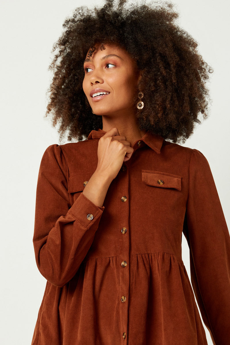 Corduroy Button Up Tiered Mini Dress Corduroy Button Up Tiered Mini Dress