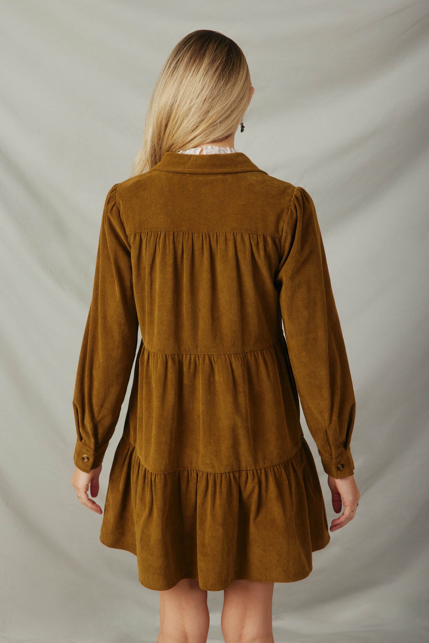 Corduroy Button Up Tiered Mini Dress Corduroy Button Up Tiered Mini Dress