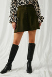 HY5306 Olive Womens Button Front Suede Flare Skirt Front