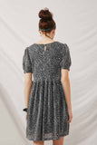 HY5467 Silver Womens Metallic Animal Print Knit Dress Back