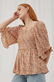 Floral Bell Sleeve Babydoll Top
