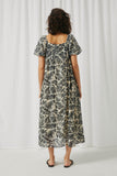 HY5583 Ivory Womens Puff Sleeve Botanical Print Square Neck Maxi Dress Back