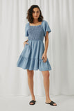 Puff Sleeve Smocked Tencel Dress