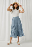 HY5625 Blue Womens Total Pleated Ruffle Seam Elastic Waist Skirt Full Body 2