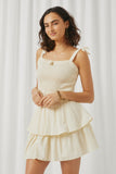HY5667 Ivory Womens Swiss Dot Layered Elastic Waist Skirt Full Body