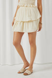 HY5667 Ivory Womens Swiss Dot Layered Elastic Waist Skirt Front