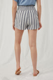 HY5752 Blue Womens Heathered Stripe Smocked Waist Soft Shorts Back