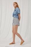 HY5752 Blue Womens Heathered Stripe Smocked Waist Soft Shorts Alternate Angle