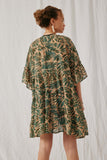 HY5756 Taupe Womens Botanical Print Ruffled Bell Sleeve Open Kimono Back