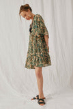 HY5756 Taupe Womens Botanical Print Ruffled Bell Sleeve Open Kimono Full Body