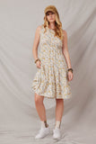 HY5832 Ivory Womens Antique Floral Smocked Waist Tank Midi Dress Full Body