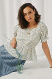 HY5837 Ivory Womens Embroidered Eyelet Ruffled Floral Peplum Top Pose