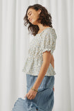 HY5837 Ivory Womens Embroidered Eyelet Ruffled Floral Peplum Top Side