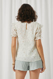 HY5840 Ivory Womens Textured Lurex Detail Printed Ruffle Top Back