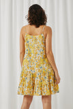 HY5895 Yellow Womens Tie Front Tiered Floral Mini Tank Dress Back