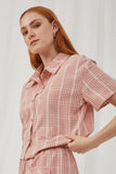 Textured Gingham Collared Button Up Shirt