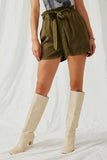 HY5973 Olive Womens Garment Dyed Tencel Paperbag Shorts Front