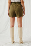 HY5973 Olive Womens Garment Dyed Tencel Paperbag Shorts Back
