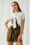 HY5973 Olive Womens Garment Dyed Tencel Paperbag Shorts Front 2
