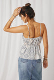 HY5980 Oatmeal Womens Textured Antique Quilt Print Surplice Cami Back